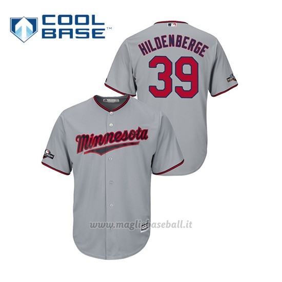 Maglia Baseball Uomo Minnesota Twins 39 Trev Or Hildenberger 2019 Postseason Cool Base Grigio